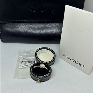 Pandora Sterling Silver Smooth Stackable Ring with Cabochon Moonstone.